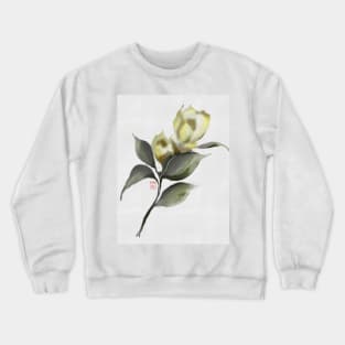 Yellow watercolor and sumiE ink camellia Crewneck Sweatshirt